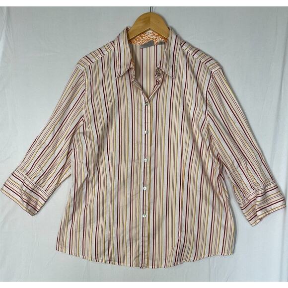 Chicos Striped Button Up Top Womens Size 3 US 16 XL 3/4 Sleeve Casual Office - Picture 2 of 12